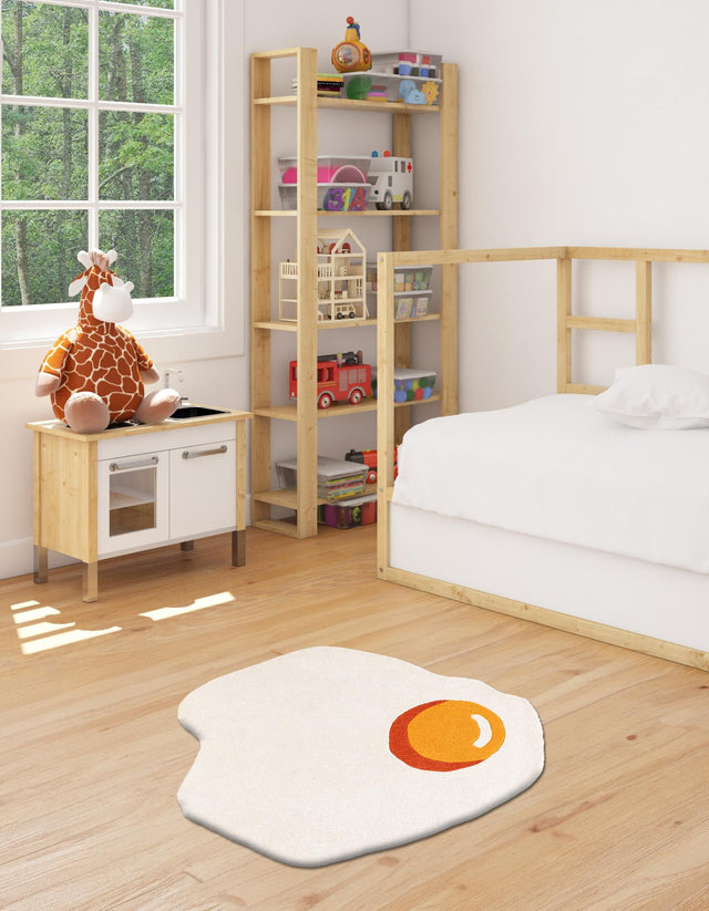 White 4' 1 x 4' 1 Playtime Kids Wool Freeform Area Rug for Baby Nursery, Toddler Playroom, Bedrooms