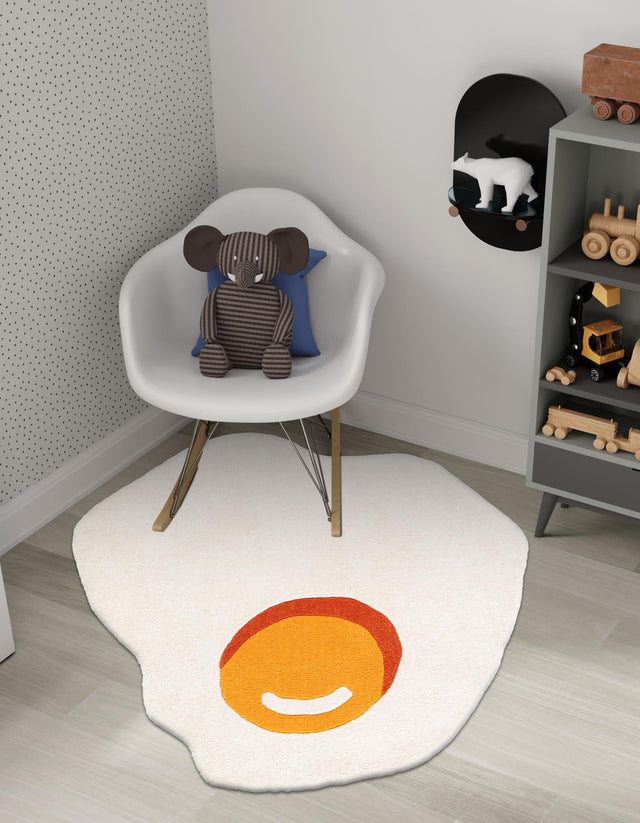 White 4' 1 x 4' 1 Playtime Kids Wool Freeform Area Rug for Baby Nursery, Toddler Playroom, Bedrooms