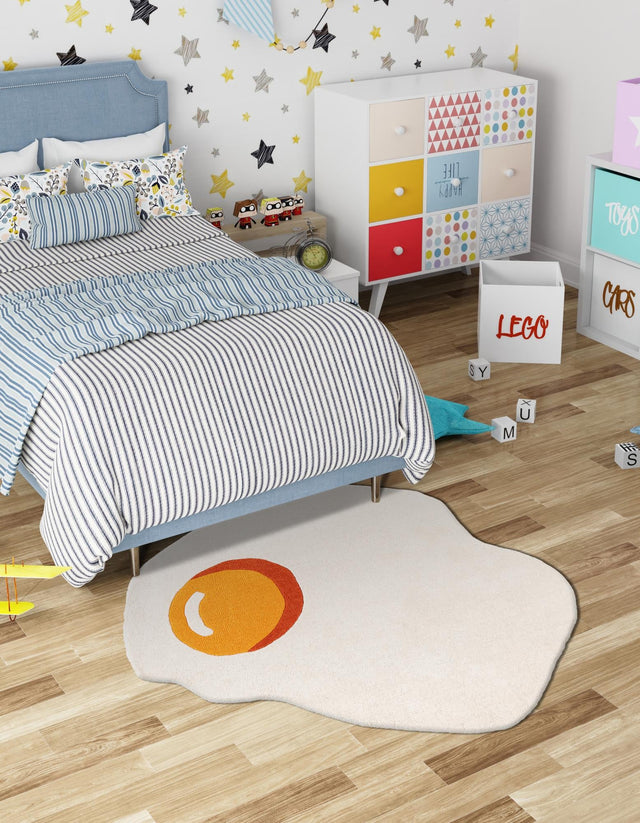 White 4' 1 x 4' 1 Playtime Kids Wool Freeform Area Rug for Baby Nursery, Toddler Playroom, Bedrooms