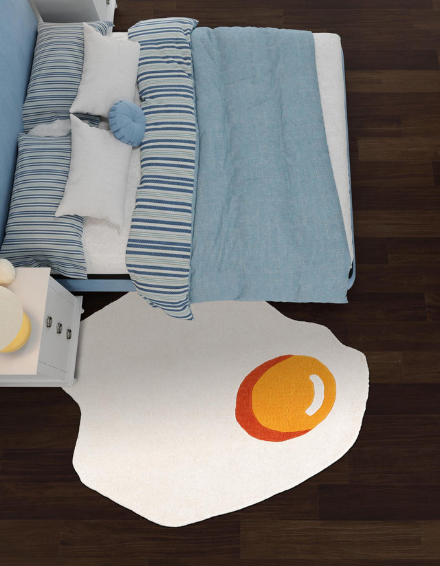 White 4' 1 x 4' 1 Playtime Kids Wool Freeform Area Rug for Baby Nursery, Toddler Playroom, Bedrooms