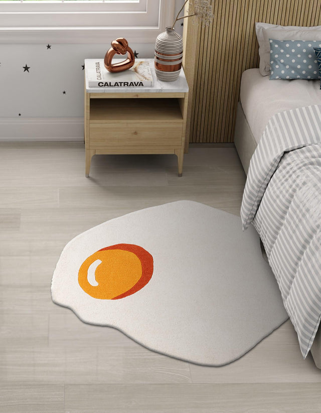 White 4' 1 x 4' 1 Playtime Kids Wool Freeform Area Rug for Baby Nursery, Toddler Playroom, Bedrooms