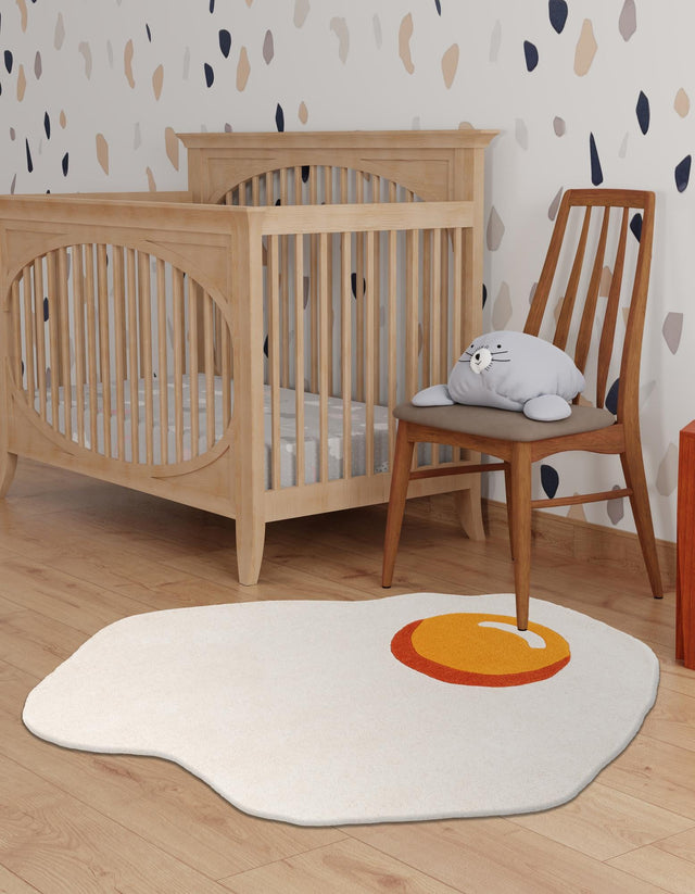 White 4' 1 x 4' 1 Playtime Kids Wool Freeform Area Rug for Baby Nursery, Toddler Playroom, Bedrooms