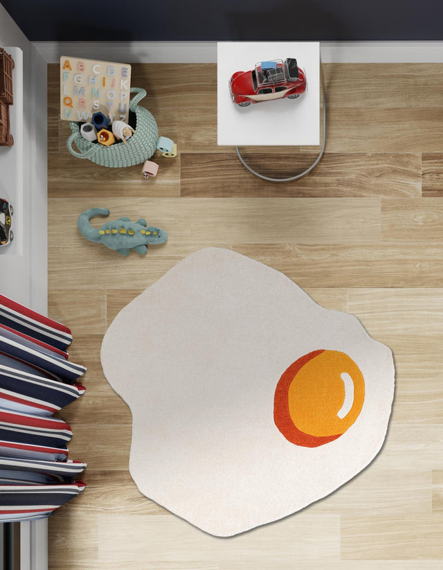 White 4' 1 x 4' 1 Playtime Kids Wool Freeform Area Rug for Baby Nursery, Toddler Playroom, Bedrooms