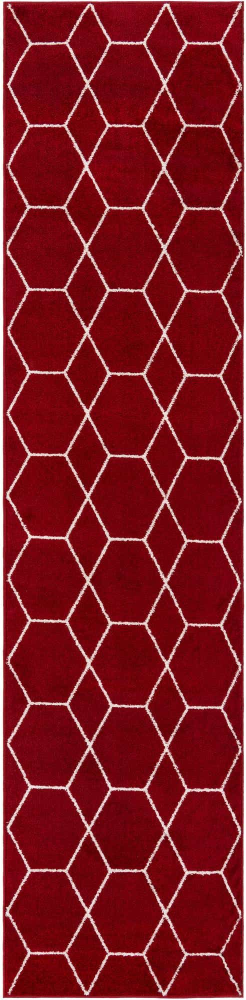 Red 2' 7 x 12' Trellis Frieze Runner Area Rug Geometric Modern Unique Stain Resistant Easy Clean Carpet for Living, Dining, Bedrooms, Office for Sale at Rug Engine