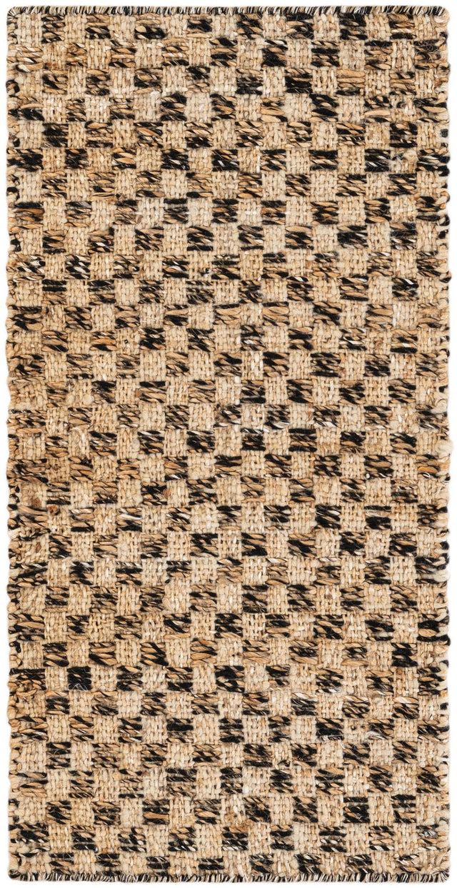 Black and Natural 2' x 4' 1 Checkered Jute Wool Runner Area Rug 60% Jute & 40% Wool Geometric All Natural Eco-Friendly Sustainable Carpet for Contemporary Design Decorating for Sale at Rug Engine