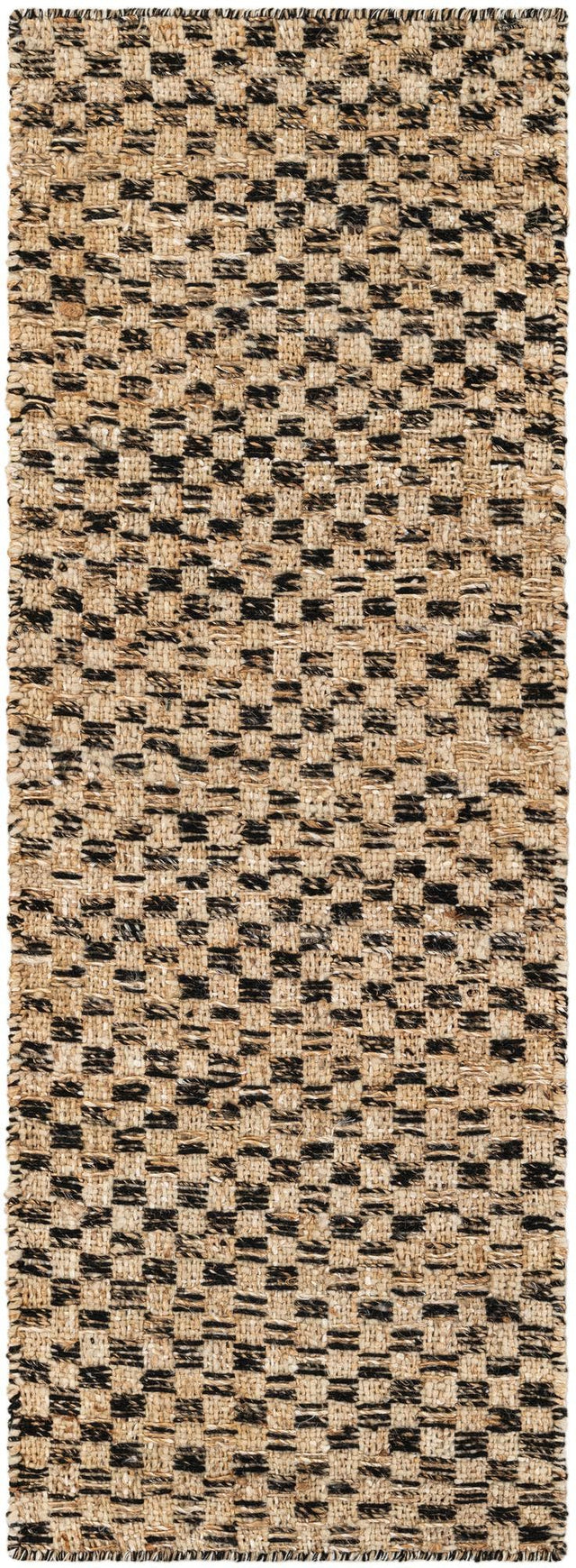 Black and Natural 2' x 6' 1 Checkered Jute Wool Runner Area Rug 60% Jute & 40% Wool Geometric All Natural Eco-Friendly Sustainable Carpet for Contemporary Design Decorating for Sale at Rug Engine