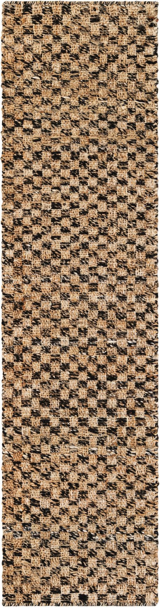 Black and Natural 2' x 8' Checkered Jute Wool Runner Area Rug 60% Jute & 40% Wool Geometric All Natural Eco-Friendly Sustainable Carpet for Contemporary Design Decorating for Sale at Rug Engine