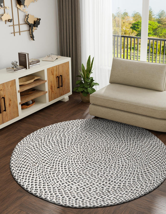 Gray 4' 1 x 4' 1 Tweed Braided Jute Round Area Rug 100% All Natural Jute Hand Braided in India Carpet for Unique Luxury Home Interiors for Sale at Rug Engine