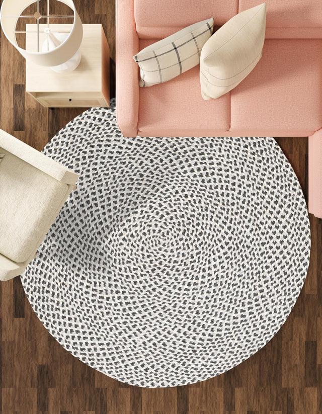 Gray 4' 1 x 4' 1 Tweed Braided Jute Round Area Rug 100% All Natural Jute Hand Braided in India Carpet for Unique Luxury Home Interiors for Sale at Rug Engine