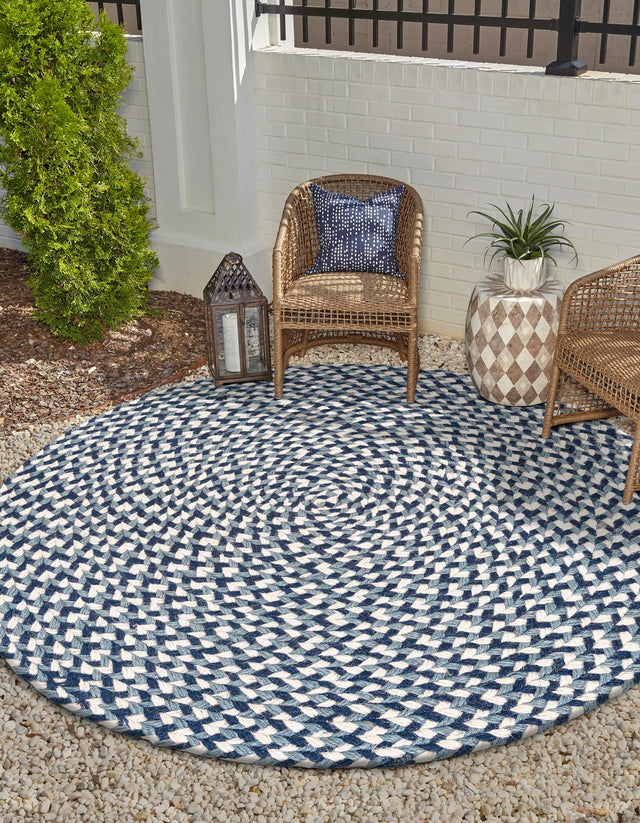Navy Blue 5' 1 x 5' 1 Tweed Braided Jute Round Area Rug