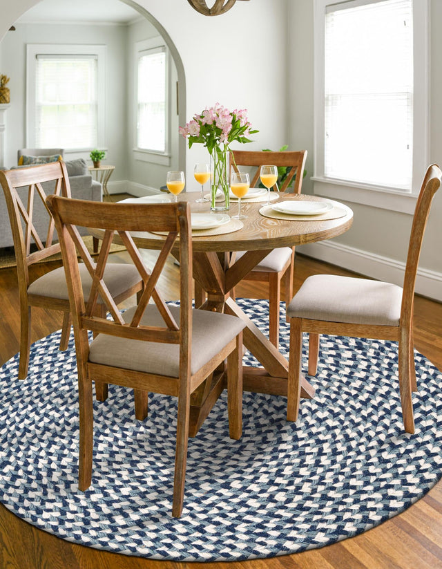 Navy Blue 10' x 10' Tweed Braided Jute Round Area Rug 100% All Natural Jute Hand Braided in India Carpet for Unique Luxury Home Interiors for Sale at Rug Engine