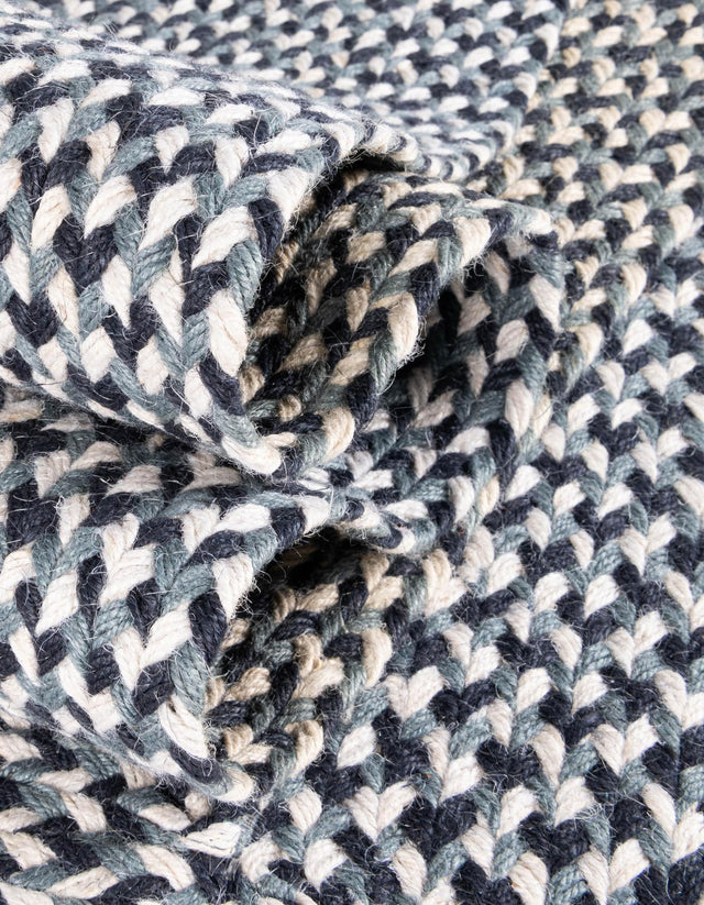 Navy Blue 6' 1 x 6' 1 Tweed Braided Jute Round Area Rug 100% All Natural Jute Hand Braided in India Carpet for Unique Luxury Home Interiors for Sale at Rug Engine