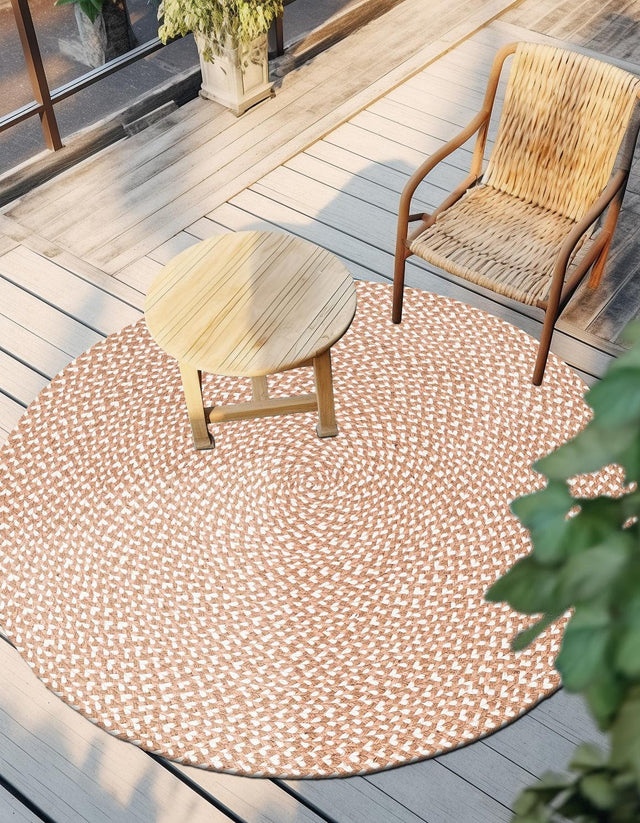 Light Brown 5' 1 x 5' 1 Tweed Braided Jute Round Area Rug 100% All Natural Jute Hand Braided in India Carpet for Unique Luxury Home Interiors for Sale at Rug Engine