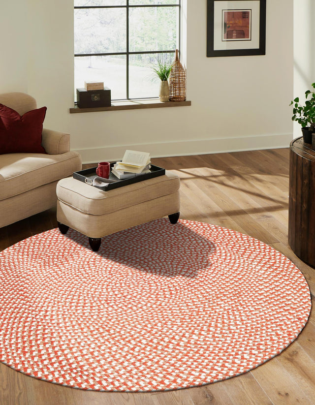 Rust Red 6' 1 x 6' 1 Tweed Braided Jute Round Area Rug 100% All Natural Jute Hand Braided in India Carpet for Unique Luxury Home Interiors for Sale at Rug Engine