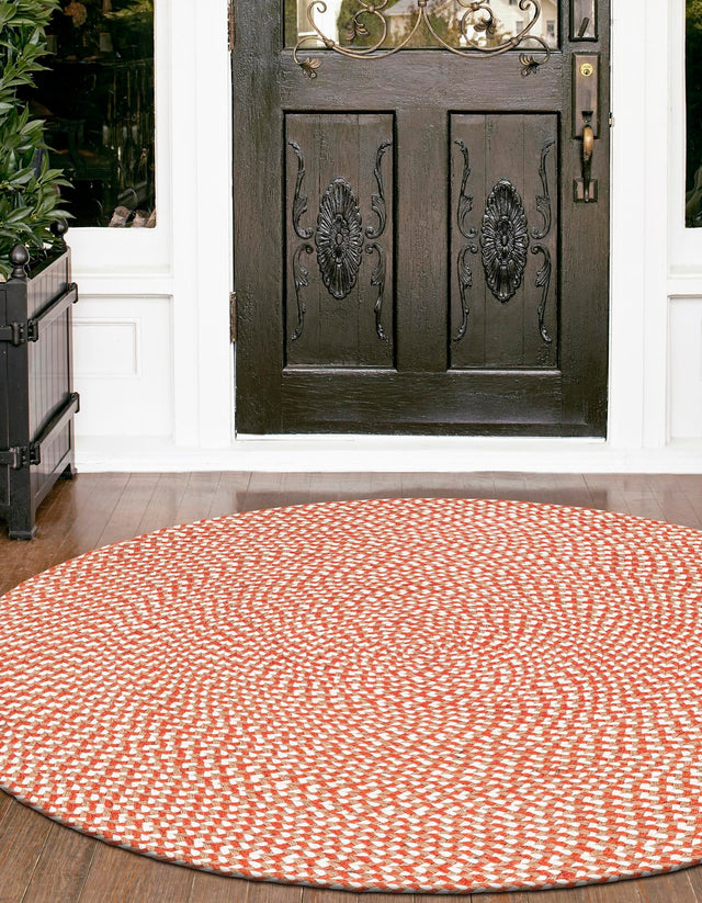 Rust Red 6' 1 x 6' 1 Tweed Braided Jute Round Area Rug 100% All Natural Jute Hand Braided in India Carpet for Unique Luxury Home Interiors for Sale at Rug Engine