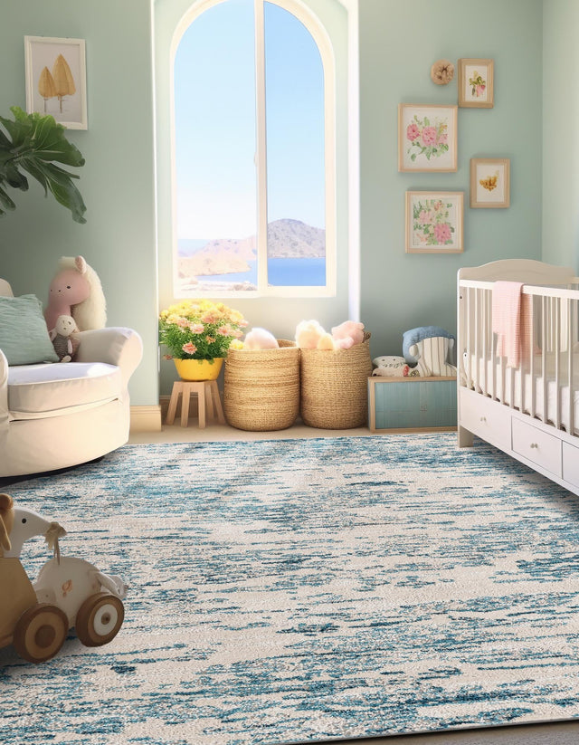 Blue 7' 1 x 7' 1 Oasis Square Area Rug 65% Polypropylene & 35% Polyester Contemporary Carpet for Living Rooms, Bedroom, Kitchen, Dining, Office for Sale at Rug Engine