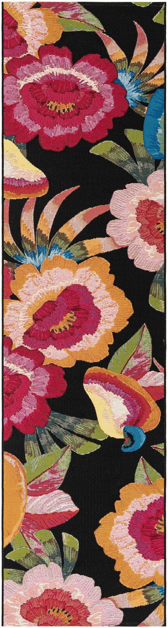 Multicolor 2' 7 x 10' Outdoor Botanical Runner Area Rug Weather Resistant for Patio, Deck, Terrace, Balcony, Porch Polypropylene Garden Floral Tropical Carpet for Sale at Rug Engine