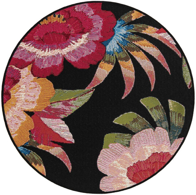 Multicolor 3' 1 x 3' 1 Outdoor Botanical Round Area Rug Weather Resistant for Patio, Deck, Terrace, Balcony, Porch Polypropylene Garden Floral Tropical Carpet for Sale at Rug Engine