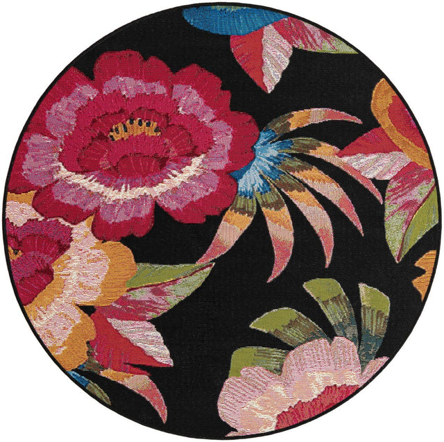 Multicolor 4' 1 x 4' 1 Outdoor Botanical Round Area Rug Weather Resistant for Patio, Deck, Terrace, Balcony, Porch Polypropylene Garden Floral Tropical Carpet for Sale at Rug Engine