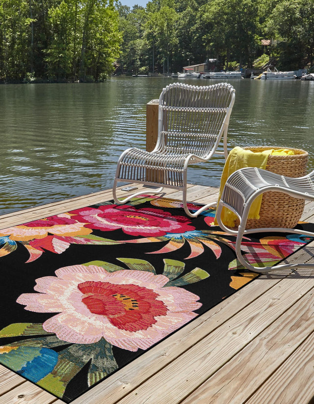 Multicolor 5' 1 x 7' 1 Outdoor Botanical Rectangle Area Rug Weather Resistant for Patio, Deck, Terrace, Balcony, Porch Polypropylene Garden Floral Tropical Carpet for Sale at Rug Engine