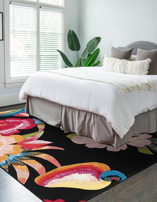 Multicolor 9' x 12' Outdoor Botanical Rectangle Area Rug Weather Resistant for Patio, Deck, Terrace, Balcony, Porch Polypropylene Garden Floral Tropical Carpet for Sale at Rug Engine