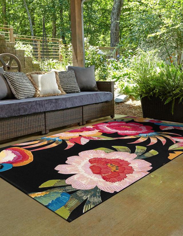 Multicolor 5' 1 x 7' 1 Outdoor Botanical Rectangle Area Rug Weather Resistant for Patio, Deck, Terrace, Balcony, Porch Polypropylene Garden Floral Tropical Carpet for Sale at Rug Engine