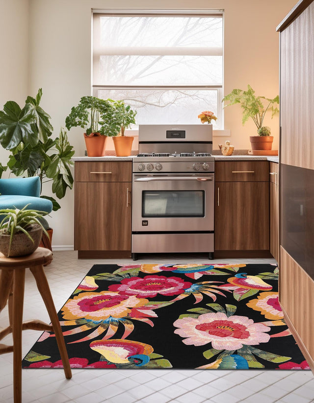 Multicolor 7' 10 x 7' 10 Outdoor Botanical Square Area Rug Weather Resistant for Patio, Deck, Terrace, Balcony, Porch Polypropylene Garden Floral Tropical Carpet for Sale at Rug Engine