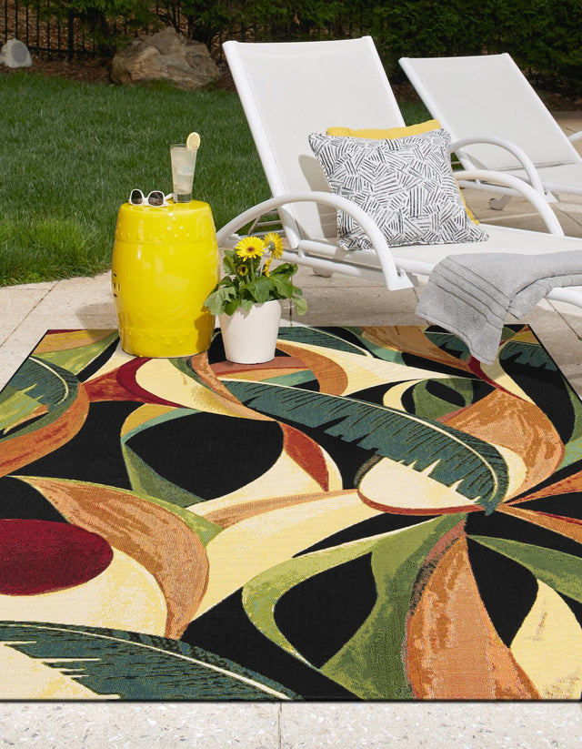 Multicolor 5' 1 x 7' 1 Outdoor Botanical Rectangle Area Rug Weather Resistant for Patio, Deck, Terrace, Balcony, Porch Polypropylene Garden Floral Tropical Carpet for Sale at Rug Engine