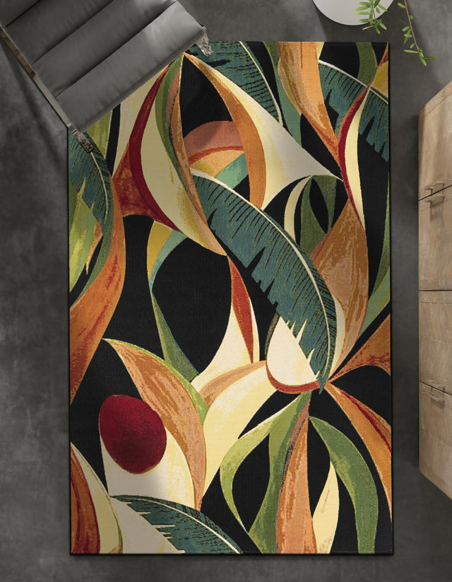 Multicolor 5' 1 x 8' Outdoor Botanical Rectangle Area Rug Weather Resistant for Patio, Deck, Terrace, Balcony, Porch Polypropylene Garden Floral Tropical Carpet for Sale at Rug Engine
