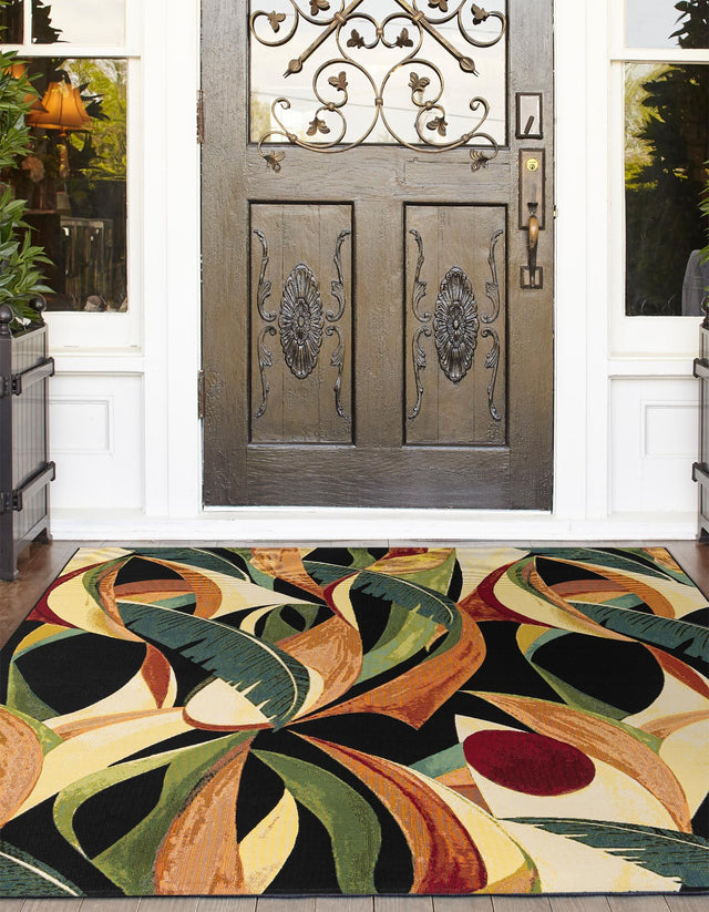 Multicolor 7' 10 x 7' 10 Outdoor Botanical Square Area Rug Weather Resistant for Patio, Deck, Terrace, Balcony, Porch Polypropylene Garden Floral Tropical Carpet for Sale at Rug Engine