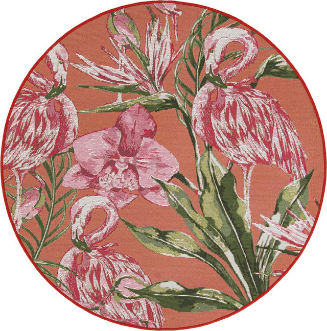 Coral 4' 1 x 4' 1 Outdoor Botanical Round Area Rug Weather Resistant for Patio, Deck, Terrace, Balcony, Porch Polypropylene Garden Floral Tropical Carpet for Sale at Rug Engine