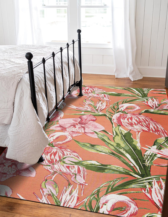 Coral 4' 1 x 6' 1 Outdoor Botanical Rectangle Area Rug Weather Resistant for Patio, Deck, Terrace, Balcony, Porch Polypropylene Garden Floral Tropical Carpet for Sale at Rug Engine