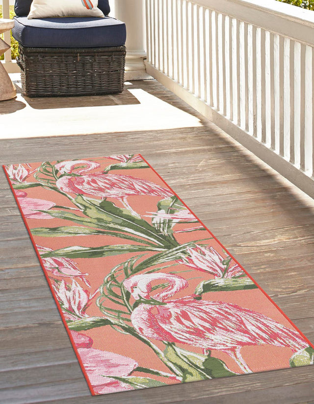 Coral 2' 7 x 10' Outdoor Botanical Runner Area Rug Weather Resistant for Patio, Deck, Terrace, Balcony, Porch Polypropylene Garden Floral Tropical Carpet for Sale at Rug Engine