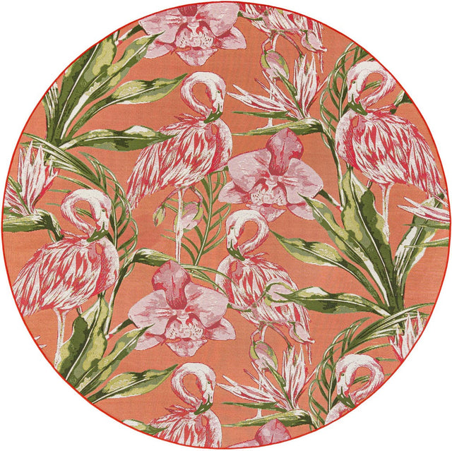 Coral 7' 10 x 7' 10 Outdoor Botanical Round Area Rug Weather Resistant for Patio, Deck, Terrace, Balcony, Porch Polypropylene Garden Floral Tropical Carpet for Sale at Rug Engine