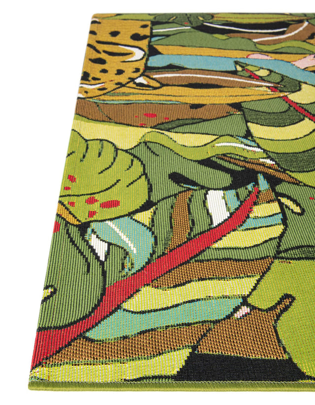 Green 7' 10 x 7' 10 Outdoor Botanical Square Area Rug Weather Resistant for Patio, Deck, Terrace, Balcony, Porch Polypropylene Garden Floral Tropical Carpet for Sale at Rug Engine