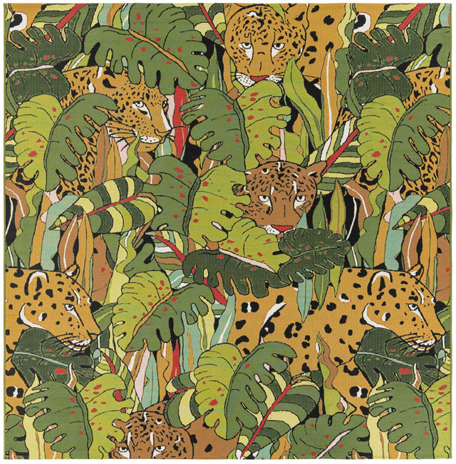Green 7' 10 x 7' 10 Outdoor Botanical Square Area Rug Weather Resistant for Patio, Deck, Terrace, Balcony, Porch Polypropylene Garden Floral Tropical Carpet for Sale at Rug Engine