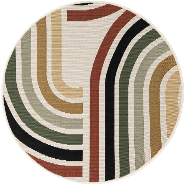 Multicolor 3' 1 x 3' 1 Outdoor Modern Round Area Rug Weather Resistant for Patio, Deck, Terrace, Balcony, Porch 100% Polypropylene Modern Outside Carpet for Sale at Rug Engine