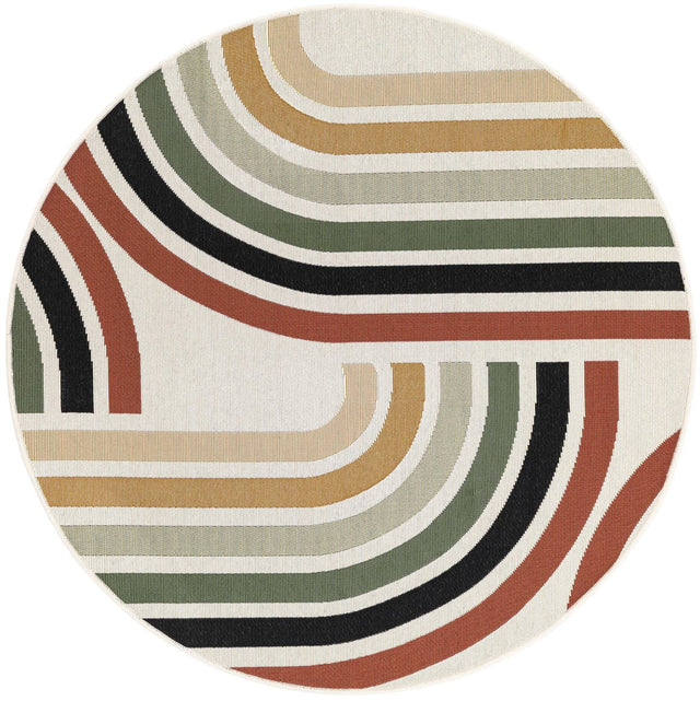 Multicolor 4' 1 x 4' 1 Outdoor Modern Round Area Rug Weather Resistant for Patio, Deck, Terrace, Balcony, Porch 100% Polypropylene Modern Outside Carpet for Sale at Rug Engine