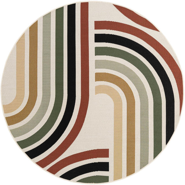 Multicolor 5' 1 x 5' 1 Outdoor Modern Round Area Rug Weather Resistant for Patio, Deck, Terrace, Balcony, Porch 100% Polypropylene Modern Outside Carpet for Sale at Rug Engine