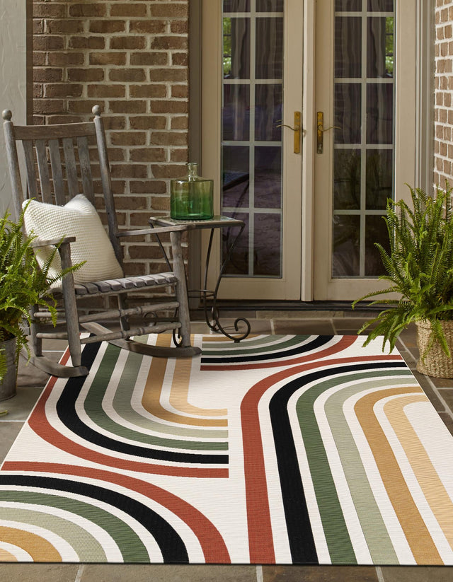 Multicolor 5' 1 x 8' Outdoor Modern Rectangle Area Rug Weather Resistant for Patio, Deck, Terrace, Balcony, Porch 100% Polypropylene Modern Outside Carpet for Sale at Rug Engine