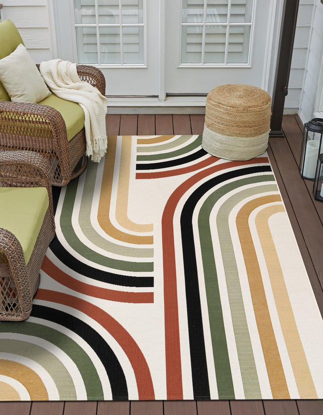 Multicolor 5' 1 x 8' Outdoor Modern Rectangle Area Rug Weather Resistant for Patio, Deck, Terrace, Balcony, Porch 100% Polypropylene Modern Outside Carpet for Sale at Rug Engine