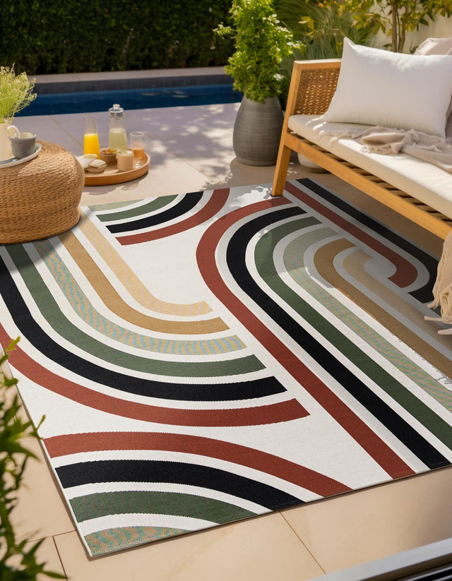 Multicolor 7' 10 x 7' 10 Outdoor Modern Square Area Rug Weather Resistant for Patio, Deck, Terrace, Balcony, Porch 100% Polypropylene Modern Outside Carpet for Sale at Rug Engine