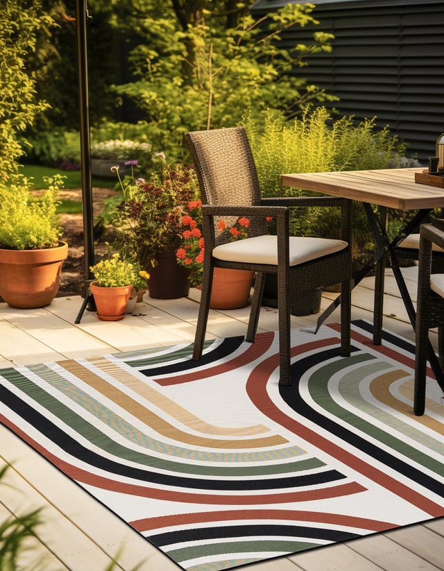 Multicolor 7' 10 x 7' 10 Outdoor Modern Square Area Rug Weather Resistant for Patio, Deck, Terrace, Balcony, Porch 100% Polypropylene Modern Outside Carpet for Sale at Rug Engine