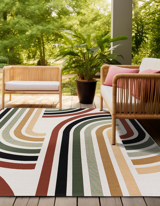 Multicolor 7' 10 x 7' 10 Outdoor Modern Square Area Rug Weather Resistant for Patio, Deck, Terrace, Balcony, Porch 100% Polypropylene Modern Outside Carpet for Sale at Rug Engine