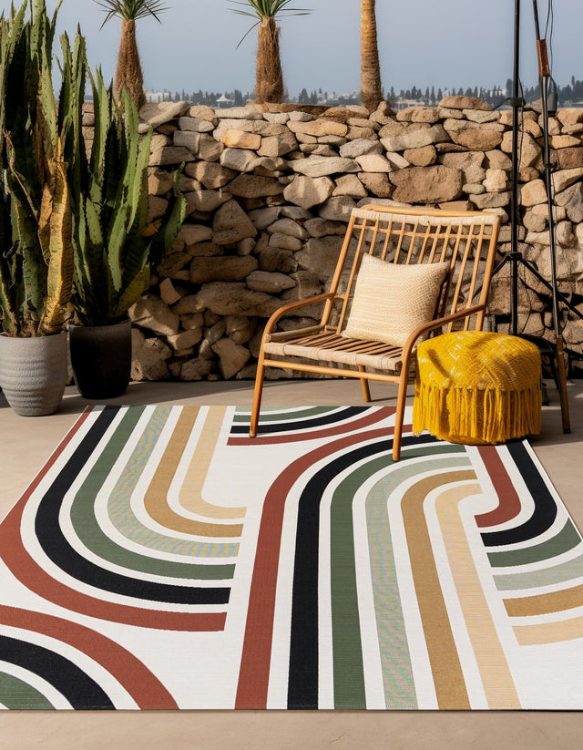 Multicolor 7' 10 x 7' 10 Outdoor Modern Square Area Rug Weather Resistant for Patio, Deck, Terrace, Balcony, Porch 100% Polypropylene Modern Outside Carpet for Sale at Rug Engine