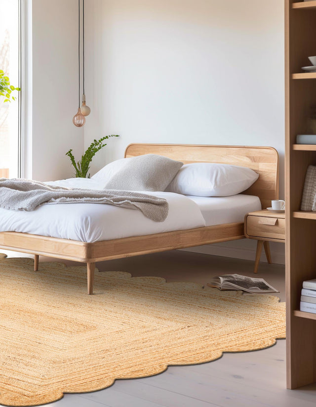 Natural 7' 10 x 10' Scallop Braided Jute Rectangle Area Rug Eco Friendly 100% Jute All Natural Durable Carpet for Affordable Unique Home Interiors for Sale at Rug Engine