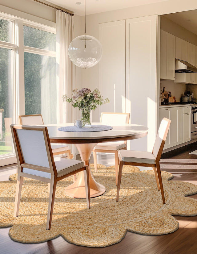 Natural 8' x 8' Scallop Braided Jute Round Rug