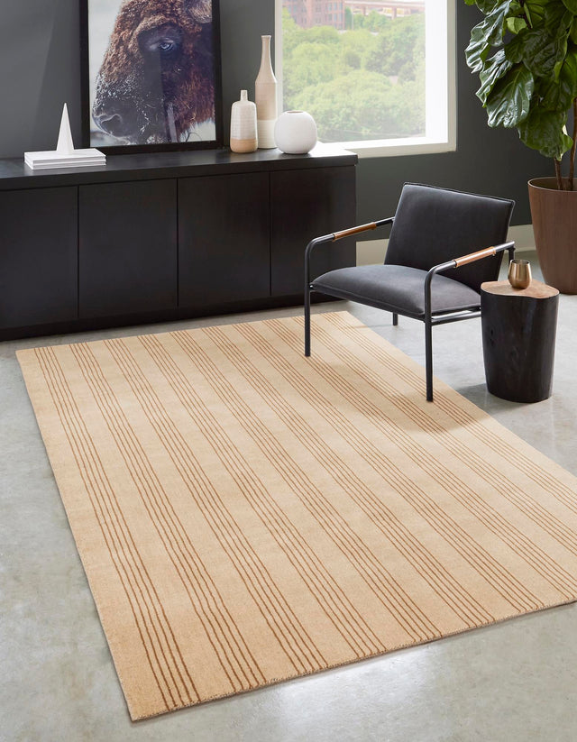 Beige 2' 2 x 3' 1 Jill Zarin Striped Wool Rectangle Area Rug 80% Wool & 20% Cotton Hand Made Luxury All Natural Carpet for Interior Design for Sale at Rug Engine