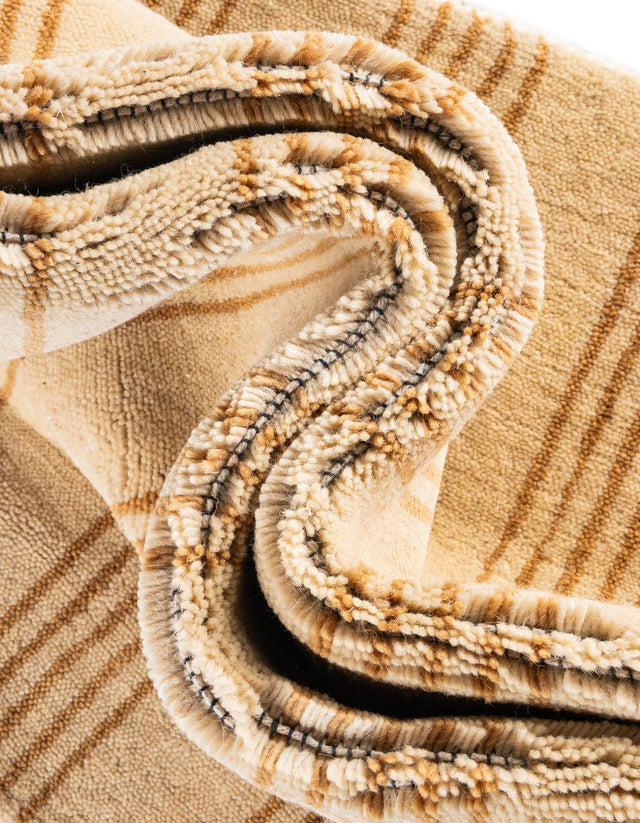 Beige 1' 4 x 8' Jill Zarin Striped Wool Runner Area Rug 80% Wool & 20% Cotton Hand Made Luxury All Natural Carpet for Interior Design for Sale at Rug Engine