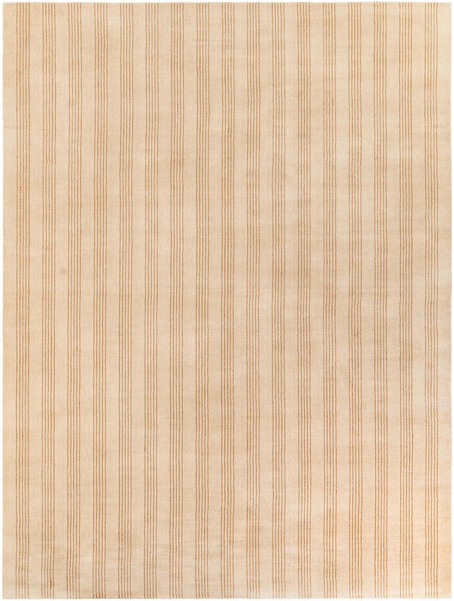 Beige 9' x 12' Jill Zarin Striped Wool Rectangle Area Rug 80% Wool & 20% Cotton Hand Made Luxury All Natural Carpet for Interior Design for Sale at Rug Engine